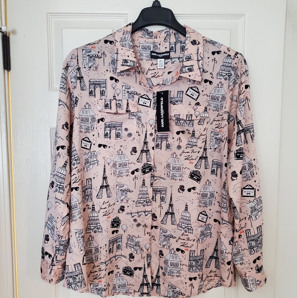 NWT Karl Lagerfeld Paris print blouse,  size XL